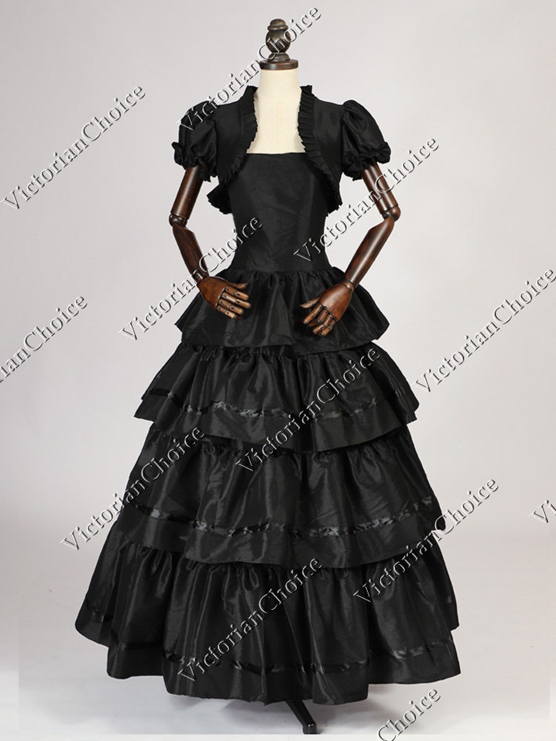 Victorian Southern Belle Dress, Black Gothic Taffeta Fantasy Ball