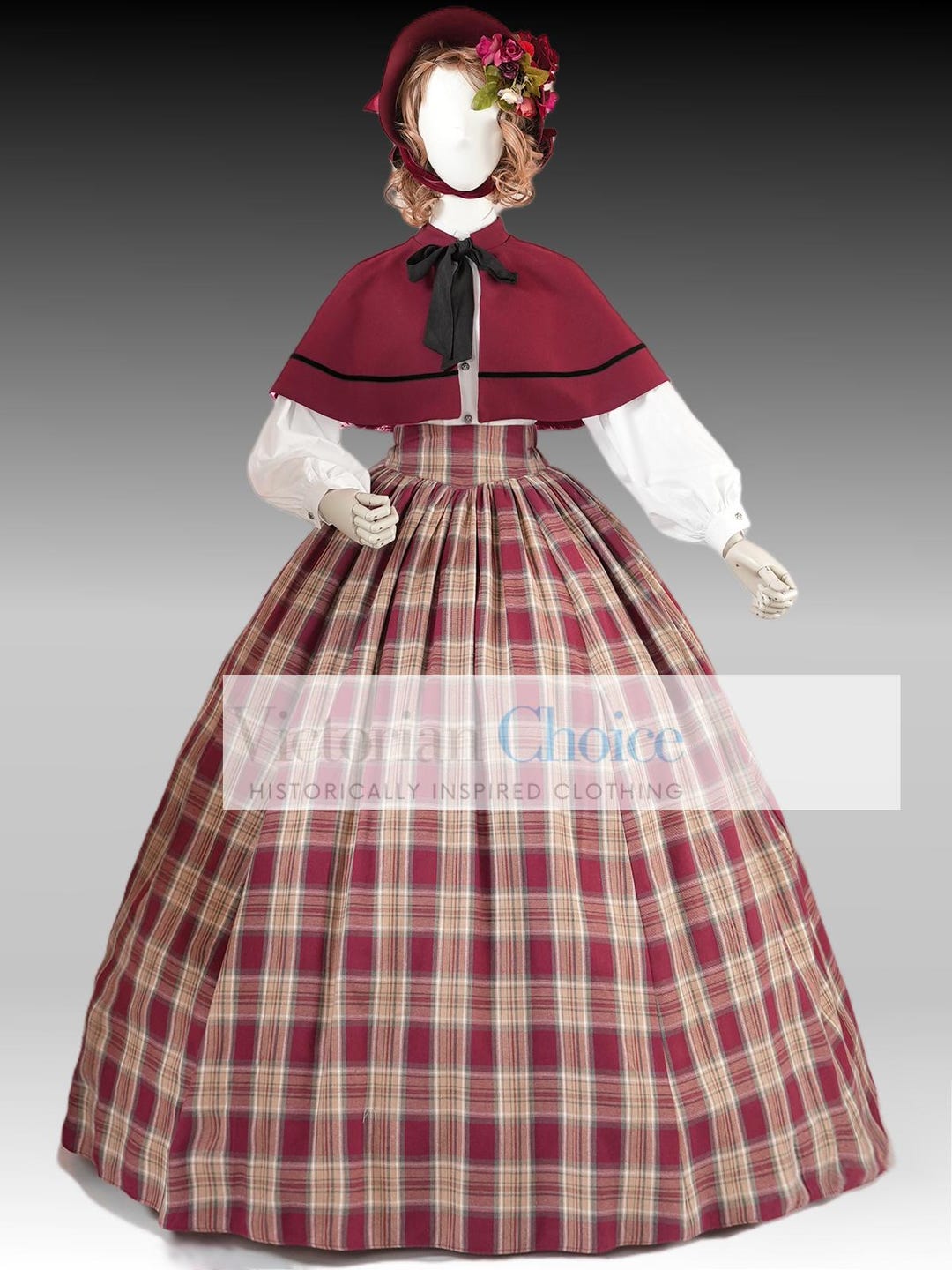 Victorian Dickens Faire 4PC Tartan Cape Dress, Little Women Pioneer ...