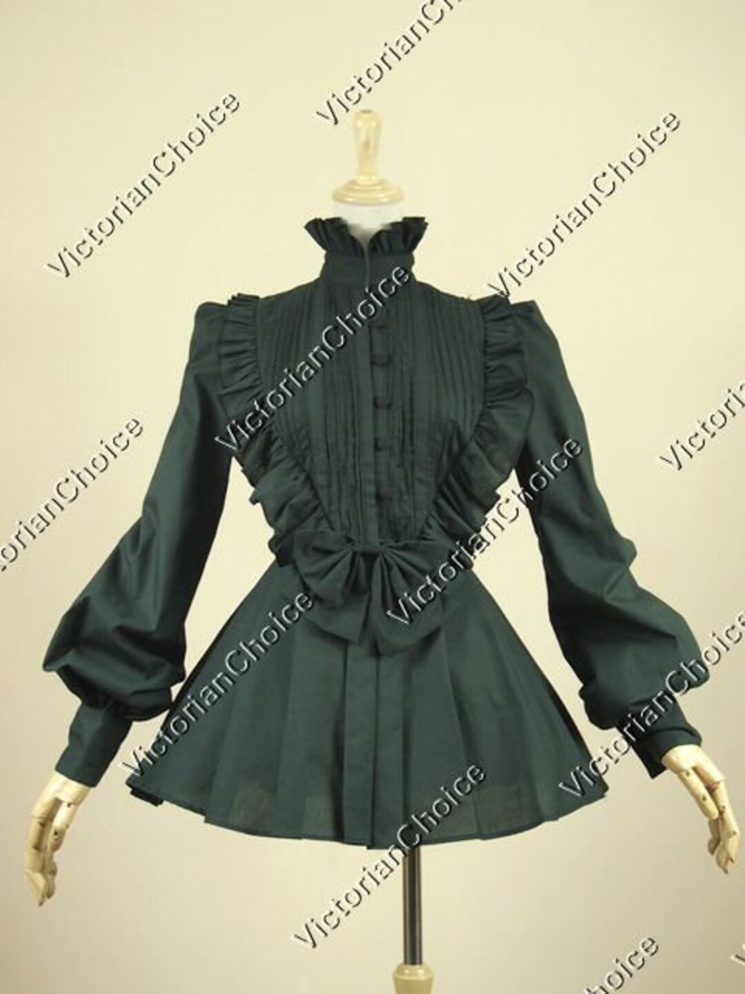 Women's Black Victorian Romantic Steampunk Vintage Ruffled Long Sleeve Cotton Blouse, Gothic Girl Punk Theater Quality Clothing