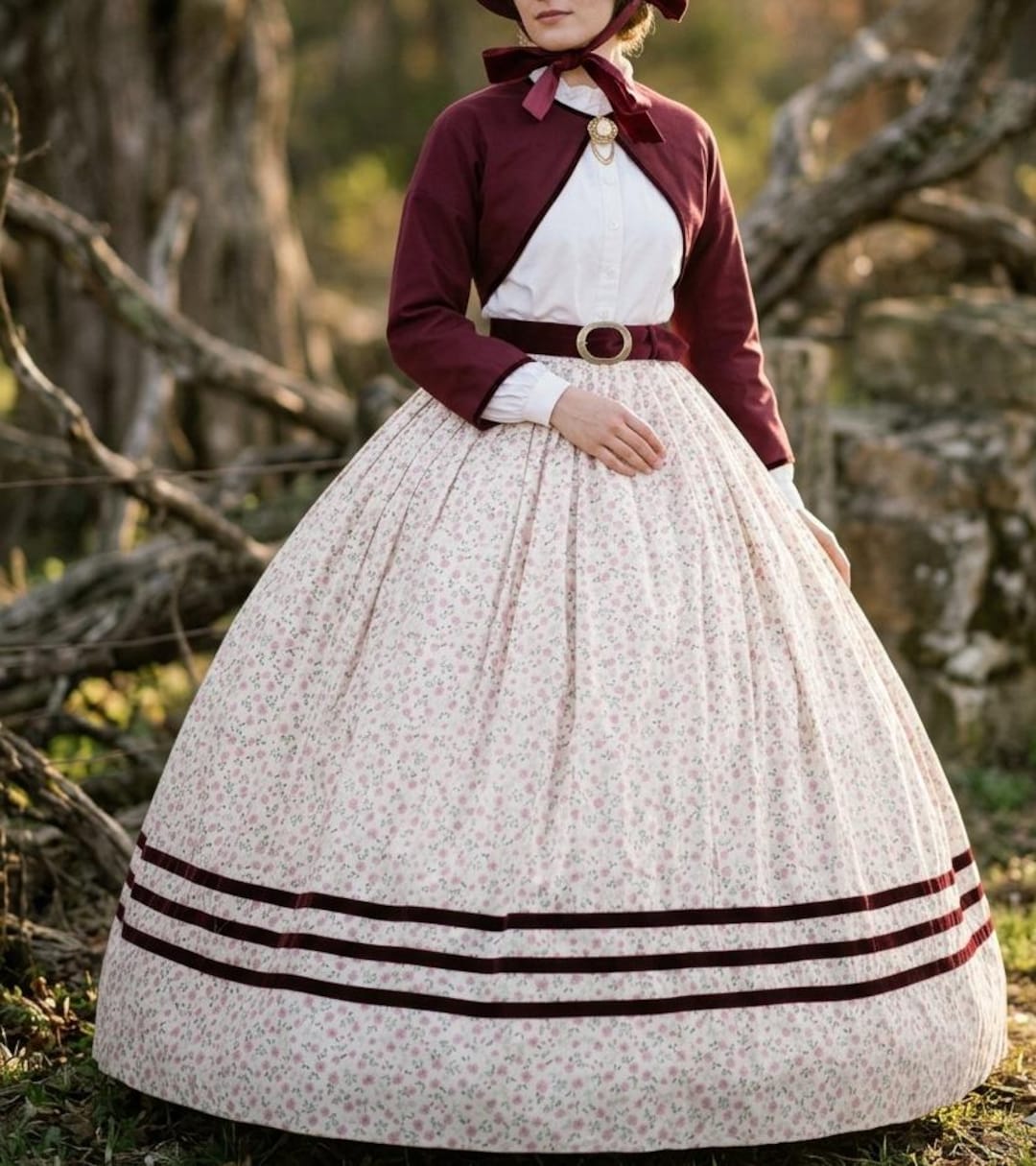 classic southern dresses Victorian Belle Civil War 4PC Dress, Antique Floral Bolero Jacket Tea Party Theater Costume, Historical Drama Museum Quality This is a 4PC