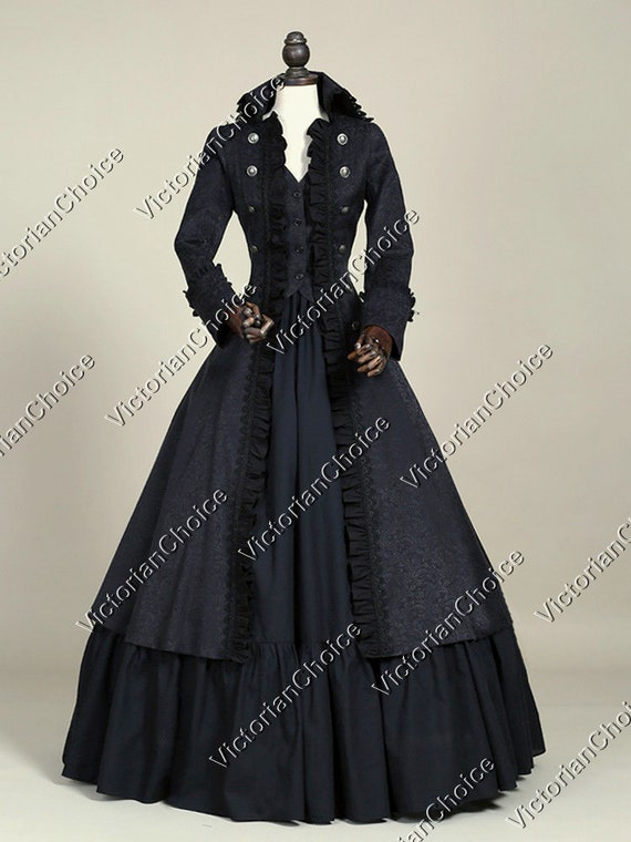 Black Victorian Penny Dreadful Vanessa Dress, Steampunk Military