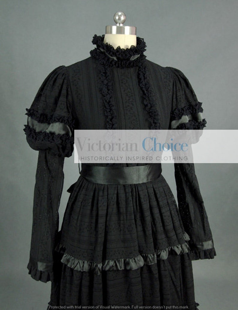 Vintage Tea Dresses, Floral Tea Dresses, Tea Length Dresses     1910s Black Victorian Edwardian Premium Lace Dress Penny Dreadful Vanessa Dress Gothic Wedding Dress Witch Horror Halloween Costume  AT vintagedancer.com