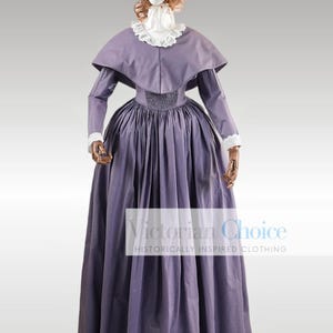 Victorian Dickens Frock w Cape Cotton Dress, Frontier Pioneer Prairie Dress, Old West Women 19th Century Modest Long Sleeve Theater Costume