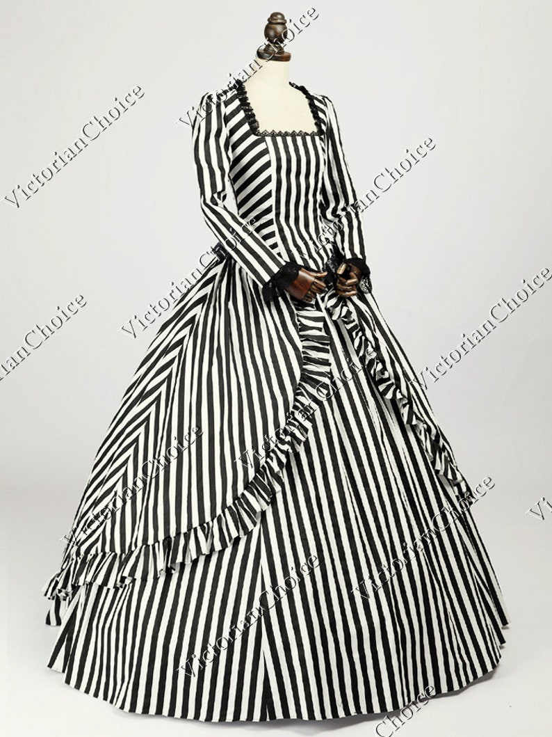 Steampunk Plus Size Clothing & Costumes Women Victorian Era Civil War Scarlett OHara Black and White Stripes Ball Gown Dress Beetlejuice Theatrical Steampunk Costume $169.00 AT vintagedancer.com