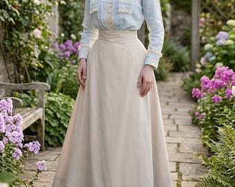 Late Victorian Edwardian Vintage 1900s 1910s Dress 2PC Soft, Flowing Cotton Blend Blouse and Skirt Set,  Period Clothing, Garden Tea Party