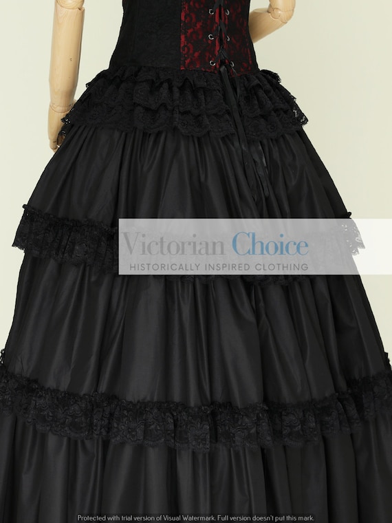 Black Victorian Steampunk Lace Overlay Corset Tiered Ruffle Skirt Dress,  Dark Fantasy Gothic Girl Horror Gown, Vampire Halloween Costume -   Canada
