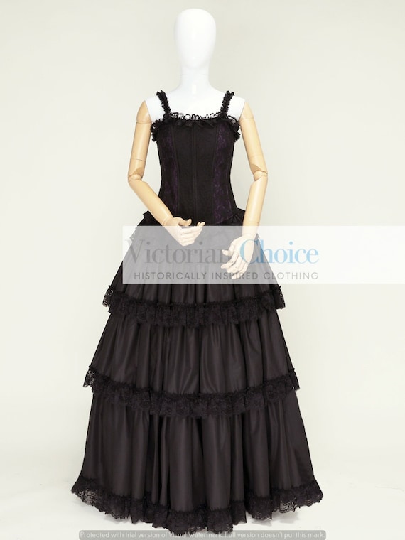 Victorian Gothic Steampunk Lace Overlay Corset Dress, Dark Fantasy