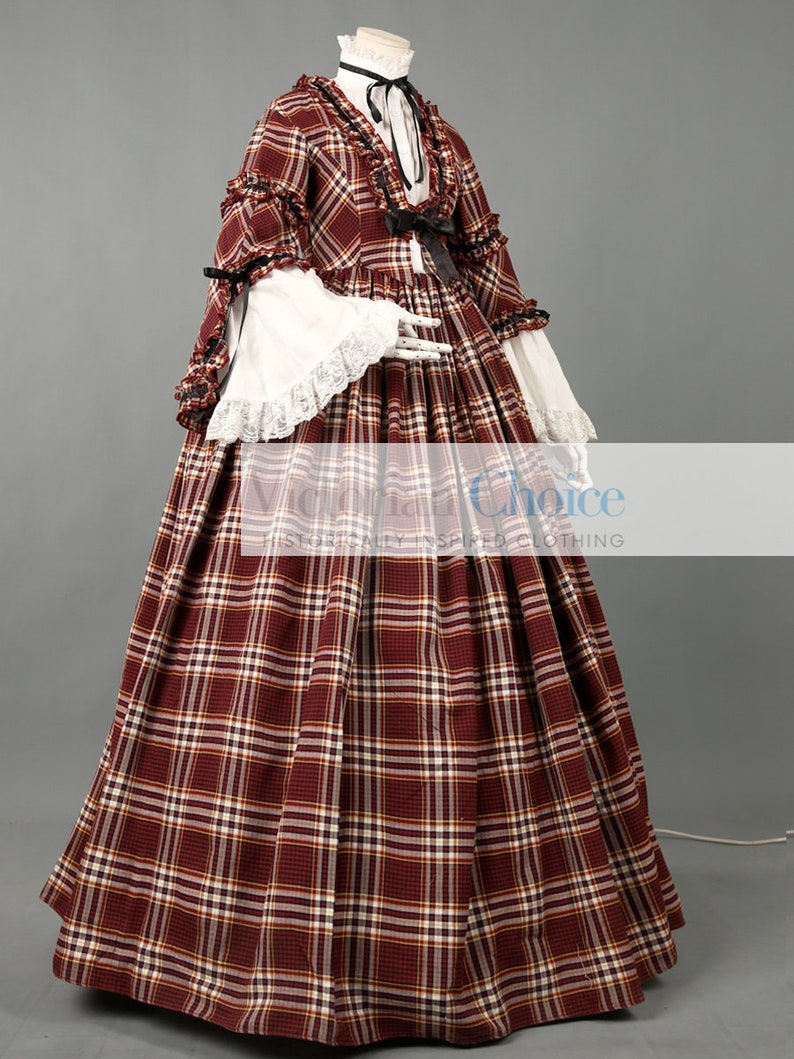 Victorian Dresses | Victorian Ballgowns | Victorian Clothing     Victorian Dickens Fair Dress Christmas Caroler Costume Civil War Costume Pioneer Women Tartan Dress Dark Queen Vampire Halloween Costume  AT vintagedancer.com