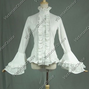 White Victorian Gothic Women Romantic Cotton Blouse Jabot, Georgian ...