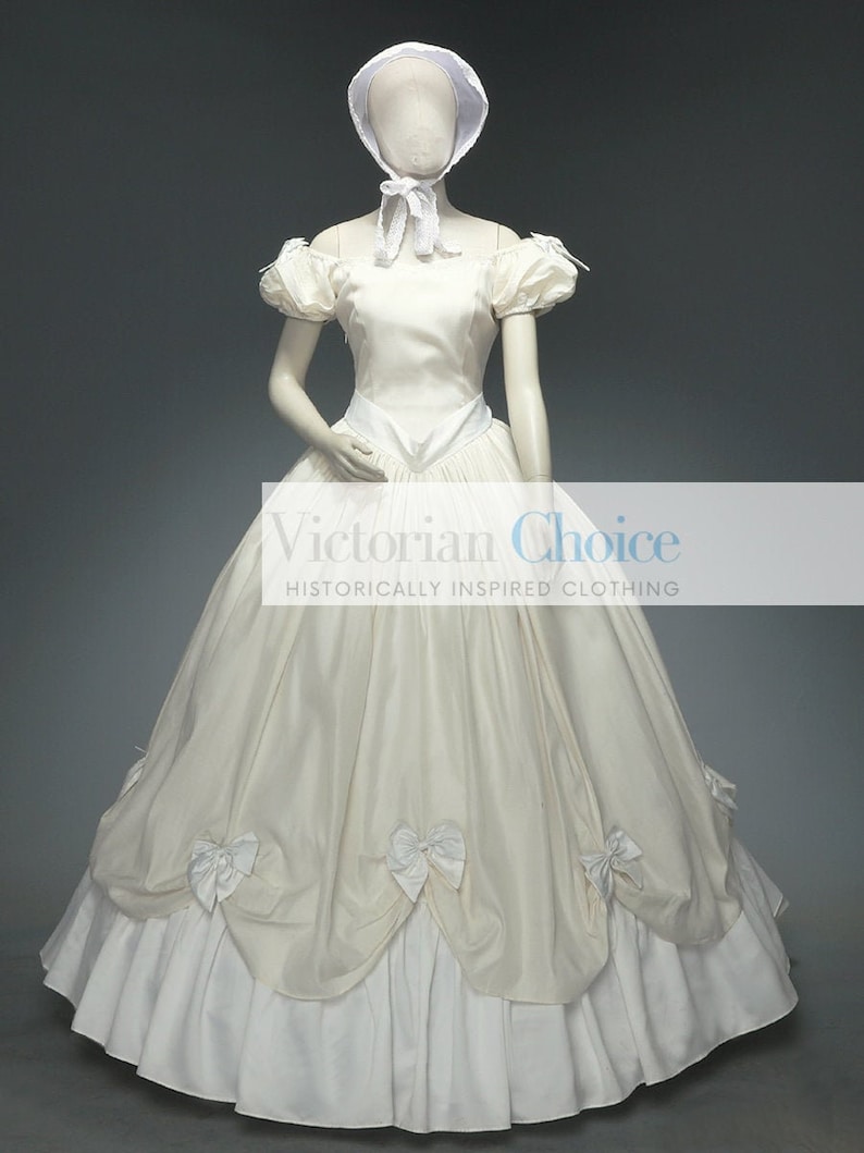 Vintage Inspired Wedding Dresses | Vintage Style Wedding Dresses Victorian Southern Belle Vintage Wedding Dress Vintage Ivory Bridal Gown Ghost Bride Halloween Costume for Women Theatre Costume $189.00 AT vintagedancer.com