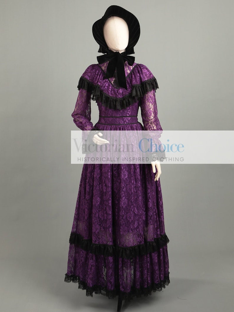 Victorian Dresses | Victorian Ballgowns | Victorian Clothing     Victorian Edwardian Lace Overlay Dress Vintage Feminine Dress Vampire Witch Halloween Costume Victorian Evil Gothic Horror Costume  AT vintagedancer.com