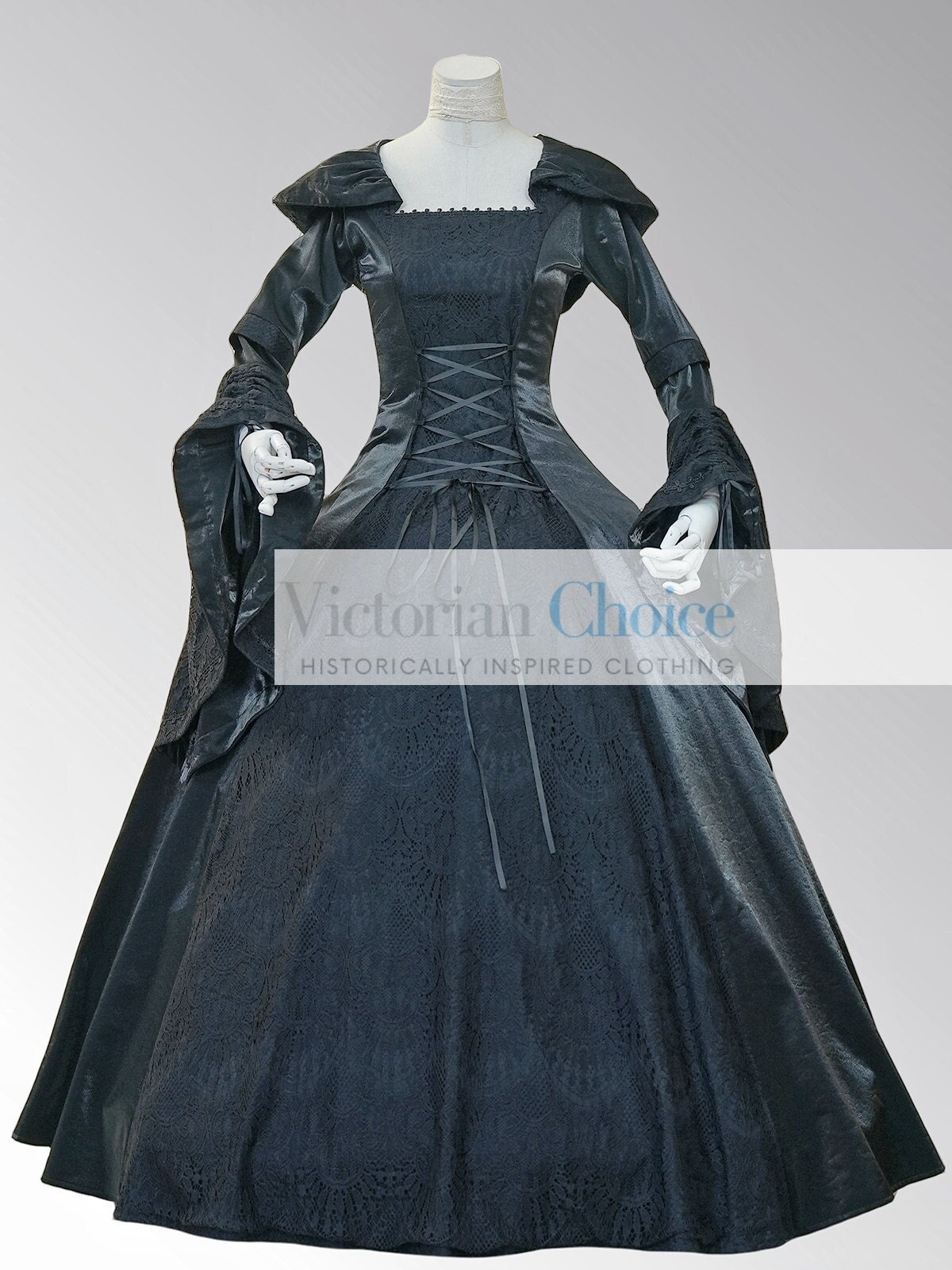 Black Medieval Renaissance Fair Hooded Dress, Dark Fantasy Fairy Queen Princess Ball Gown, Game of Thrones Costume, Gothic Theater Costume