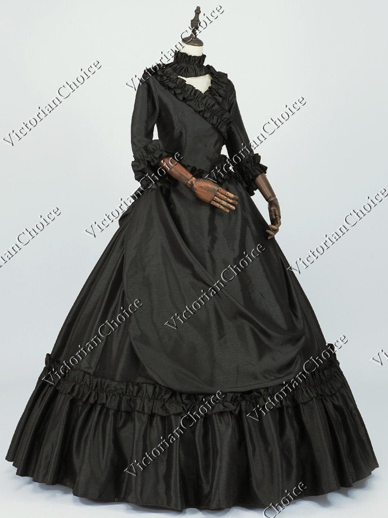 Steampunk Dresses | Women & Girl Costumes     Black Victorian Gothic Bustle Dress Taffeta Ball Gown Black Witch Halloween Costume Victorian Vamp Costume Miss Darkness Queen Costume $245.00 AT vintagedancer.com