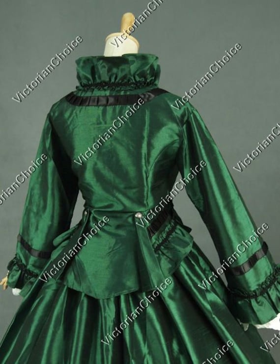 Green Victorian Premium Taffeta 19th Century Charles Dickens Fair Ball Gown, Civil War Day Dress, Historical Period Drama Theater Clothing