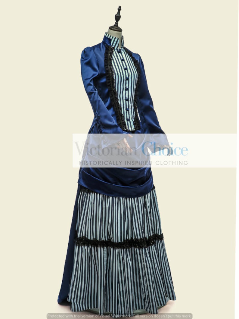 1890s Dresses, 1890s Costumes for Sale     Victorian Edwardian Bustle Dress 1900s Vintage Dress Downton Abbey Suit Dress Striped Satin Vintage Ball Gown Riding Habit Theater Wear  AT vintagedancer.com