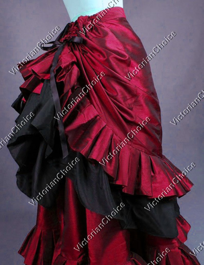 Victorian Costumes: Dresses, Saloon Girls, Southern Belle, Witch Victorian Edwardian Pleated Burgundy Bustle Walking Skirt Theatre Steampunk Vampire Halloween Costume $139.00 AT vintagedancer.com