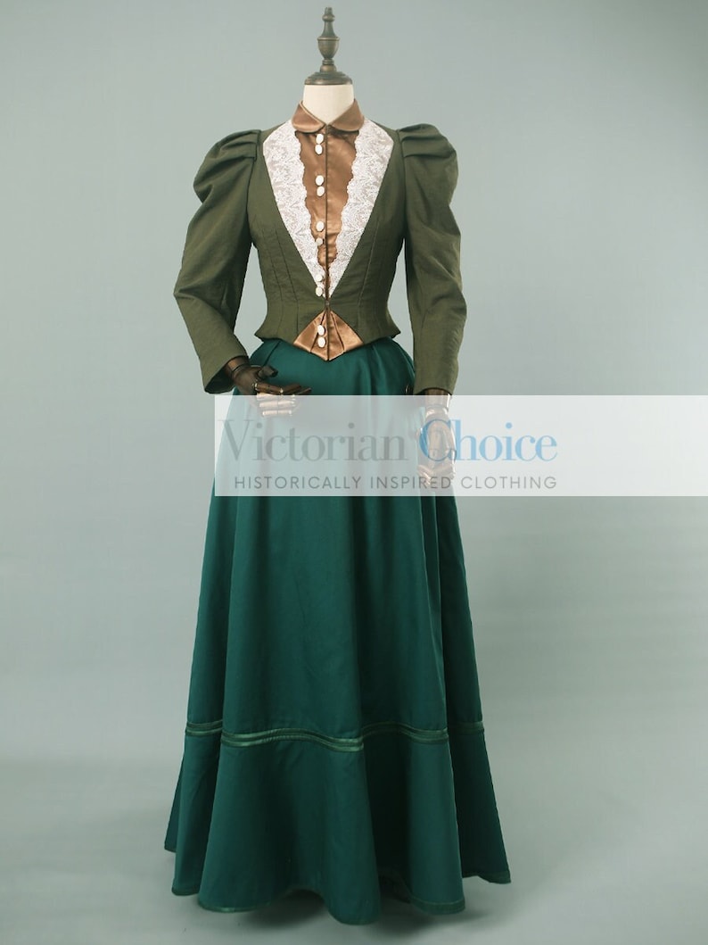 1900s Edwardian Dress, 1910s Dresses and Gowns     Victorian Edwardian 1890s Style Day Dress Vintage Suit for Women Green Vintage Evening Dress Jacket and Skirt with Train Theater Costume  AT vintagedancer.com