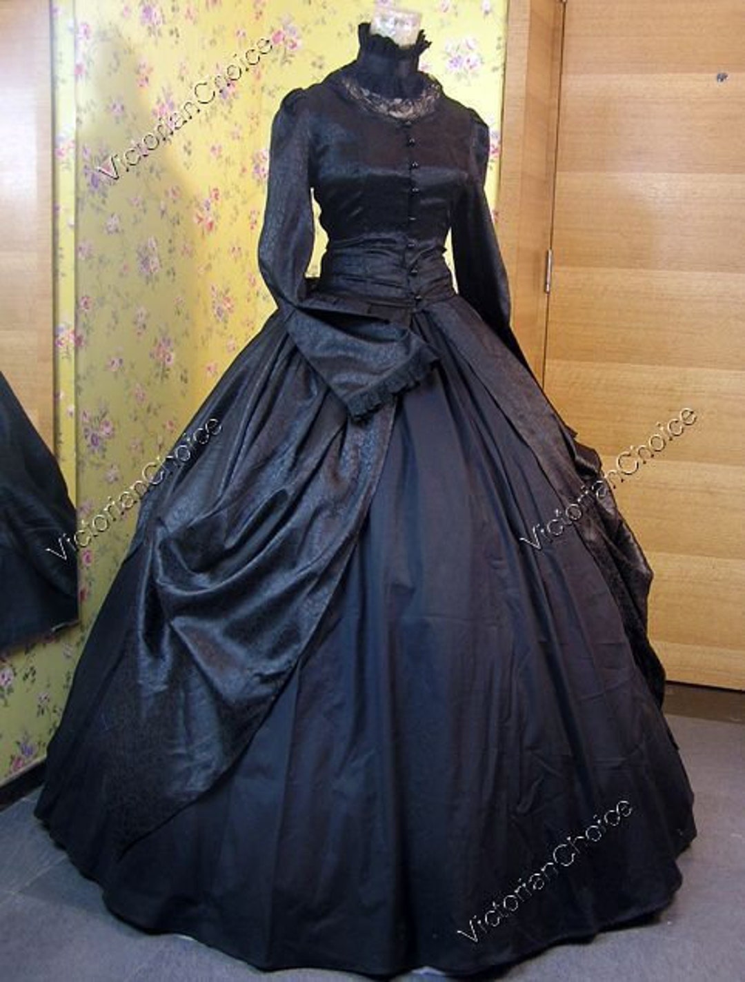 Black Victorian Penny Dreadful Vanessa Dress, Steampunk Military