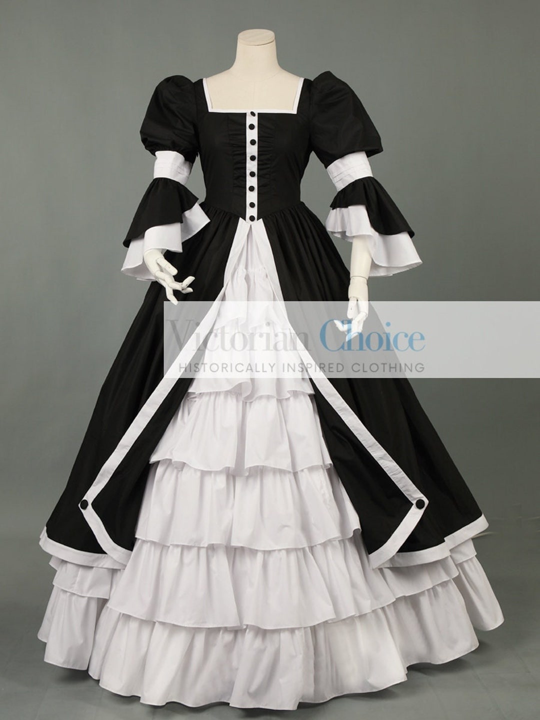 Vestido de novia gótico blanco y negro, estilo colonial georgiano, estilo  Revolución Americana, estilo reina oscura, disfraz de bruja para 