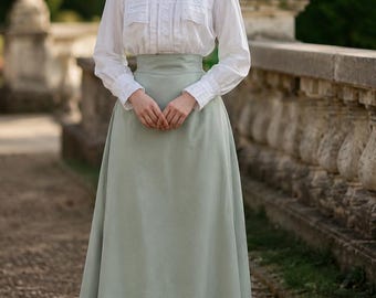 Late Victorian Edwardian Vintage 1900s 1910s Dress 2PC Soft, Flowing Cotton Blend Blouse and Skirt Set,  Period Clothing, Garden Tea Party