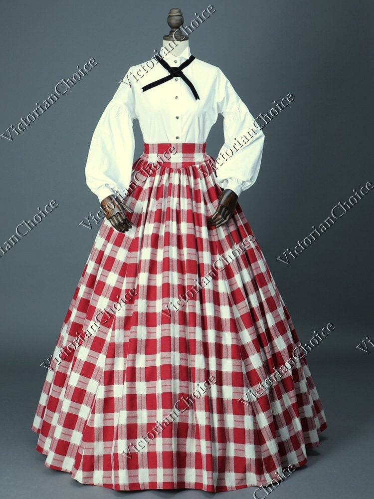 Victorian Dickens Red and White Christmas Caroler Caroling Tartan Dress Civil War Frontier Pioneer Women Dress Country Maid Theater Costume Etsy UK