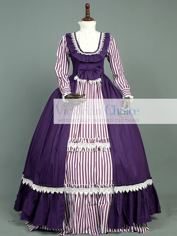 Victorian Edwardian Silk Striped Waist Cloth Southern Gothic Prairie Farm Victorian Edwardian Gothic Vintage Purple Bustle Gown  main image 4