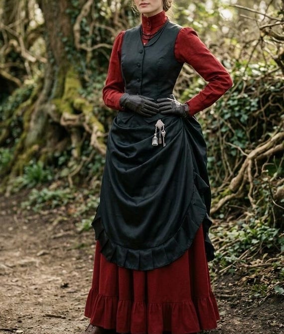 halloween costume with burgundy dress Victorian Gothic Gilded Era Black and Bustle 3PC Dress, Riding Habit Dress, Steampunk Murder Mystery Vampire collection-Bestsellers Huda Aljarallah هدى الجارالله‎ Color:Clay you can rest assured