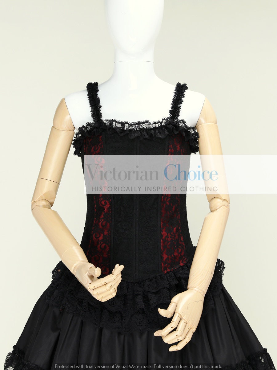 Black Victorian Steampunk Lace Overlay Corset Tiered Ruffle Skirt Dress,  Dark Fantasy Gothic Girl Horror Gown, Vampire Halloween Costume -   Canada