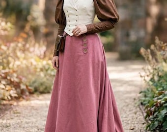 Victorian Gilded Era Edwardian 1890s 1900s 3PC Brown Puff Sleeve Blouse, Vest, Walking Skirt Suit Dress, Victorian Vampire Halloween Costume