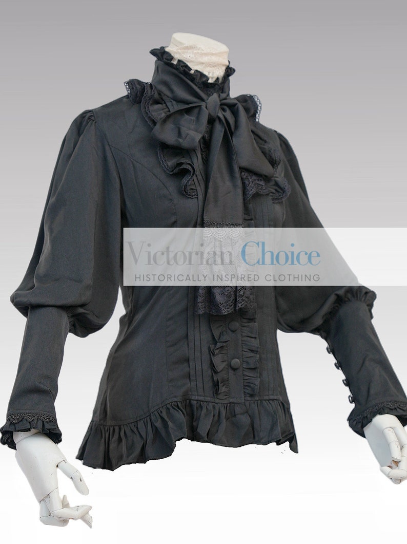 Steampunk Costumes, Outfits for Women     Black Women Victorian Gothic Romantic Vintage Blouse Top Black Gothic Girl Cosplay Shirt with Neck Bow Steampunk Witch Halloween Costume  AT vintagedancer.com