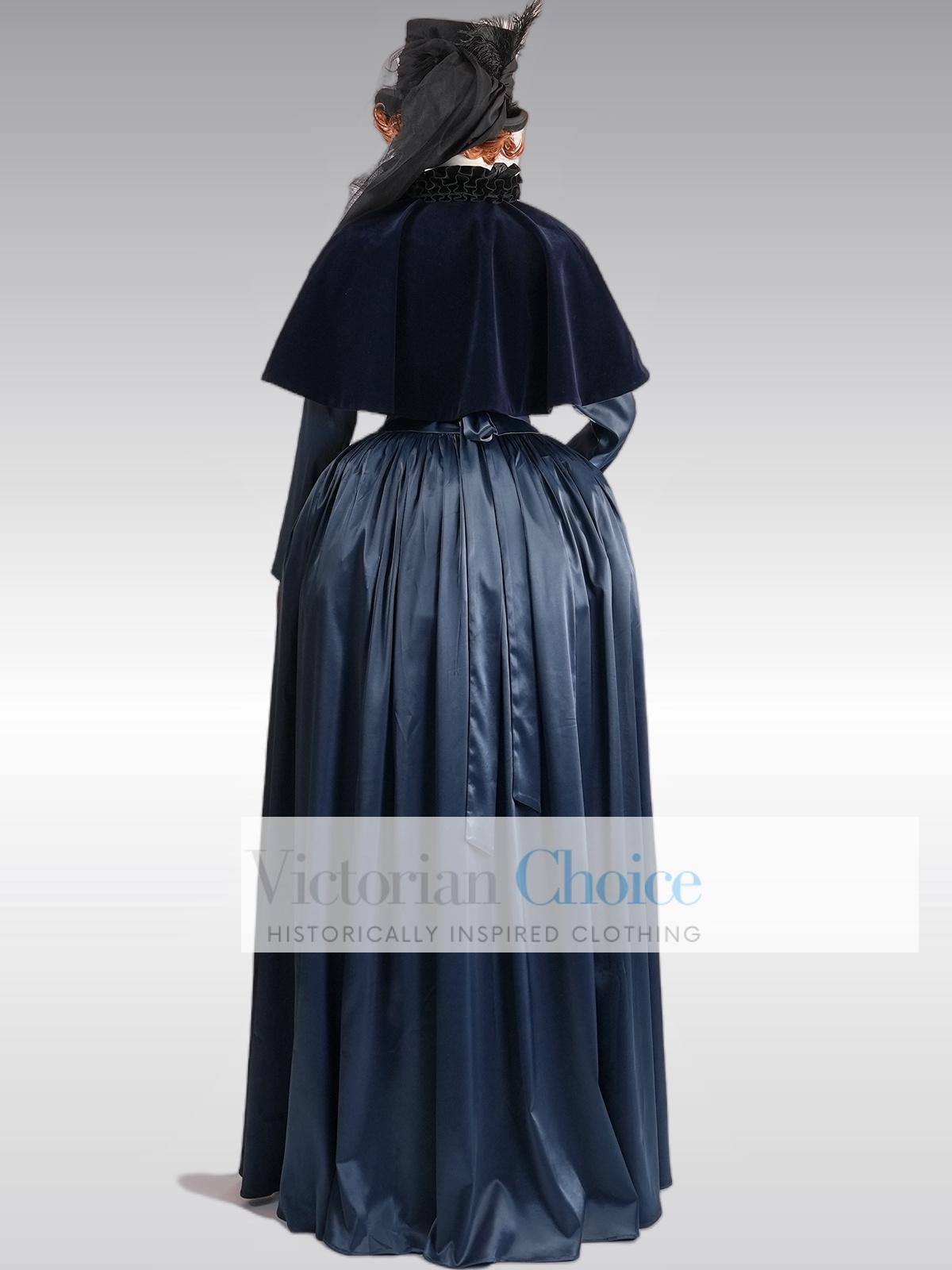 dark blue victorian dress Cream Floral Print Contrast Bib Scallop Detail Trim Bubble Sleeve Dres –  SSYS