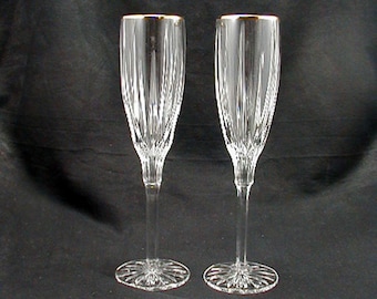 Contemporary Champagne Fluted Glasses- WEDDING Glasses "SUNDANCE GOLD" by Gorham-  (Sold as a Pair)