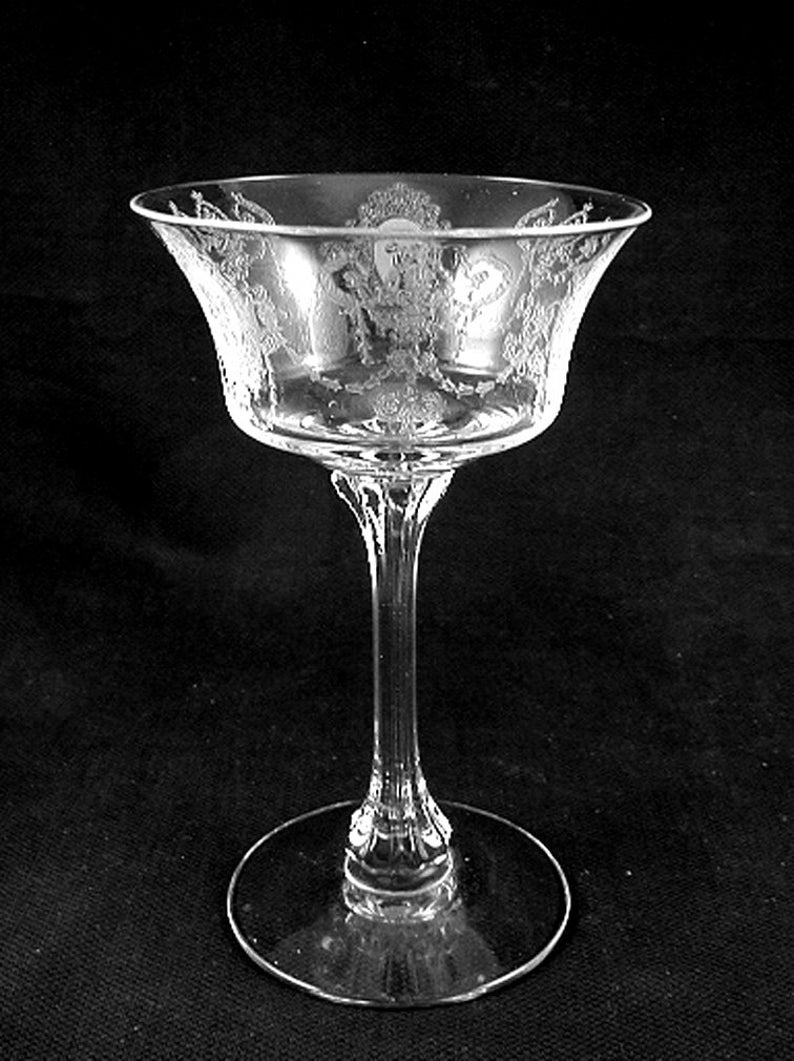 Vintage Champagne Glasses WEDDING GLASSES MINUET Etch by Heisey Circa 1939-1950's Sold as a Pair image 2