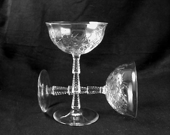 Vintage Champagne Glasses- WEDDING GLASSES- Rock Sharpe Etch "PATRICIAN" by Libbey- Circa 1950's- (Sold as a Pair)