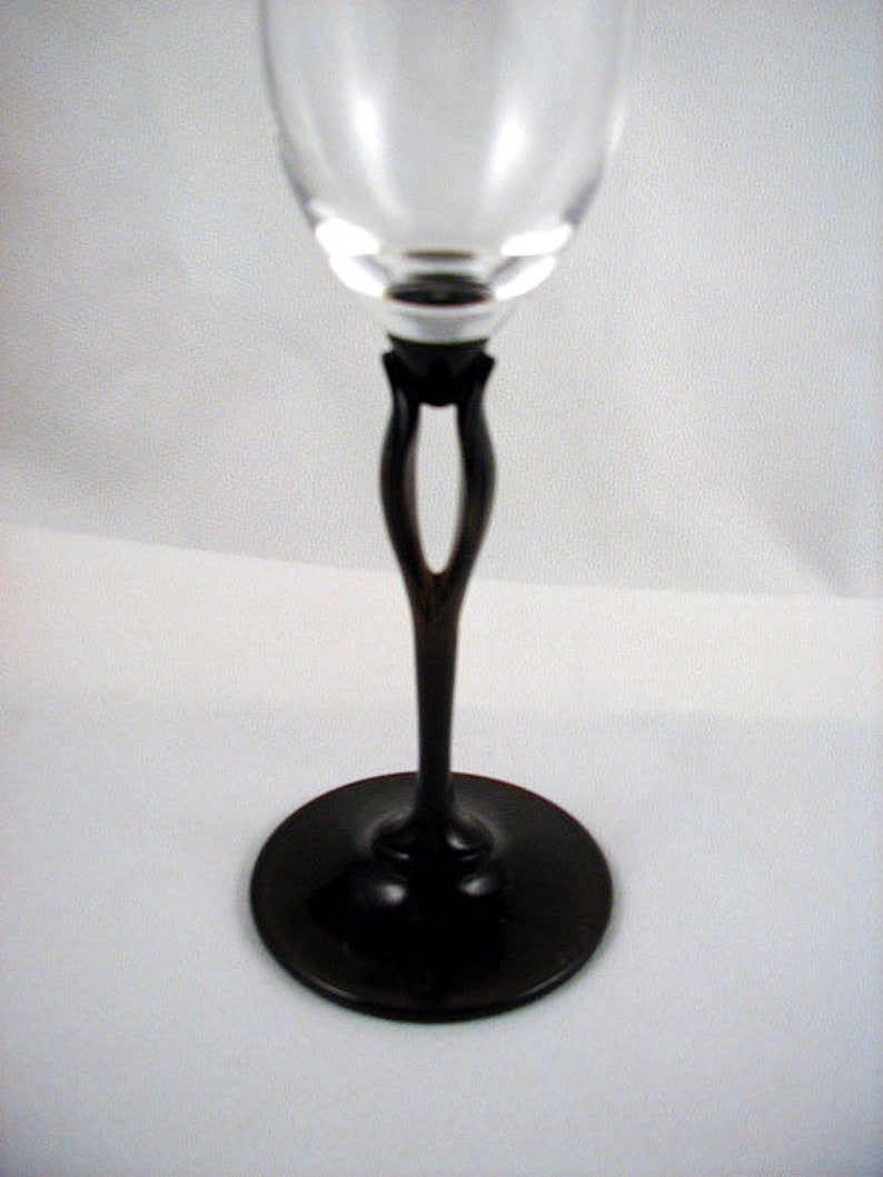 Contemporary Champagne Flutes WEDDING FLUTES Tuscan Black Tulip by Mikasa Circa 2004-2005 Sold as a Pair image 5