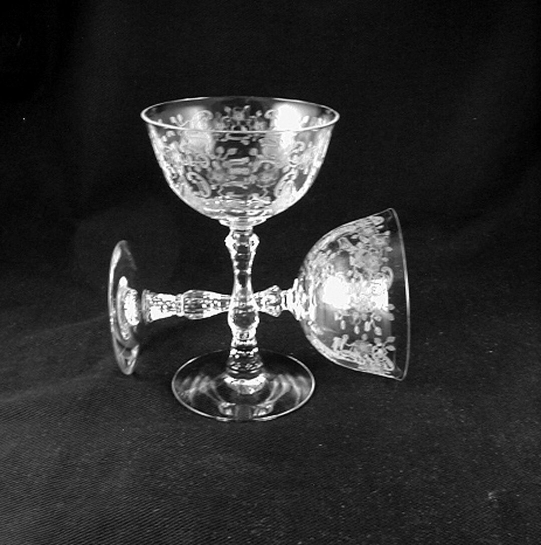Vintage Champagne Glasses WEDDING Glasses meadow Rose by Fostoria Circa
