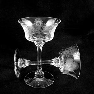 Vintage Champagne Glasses WEDDING GLASSES MINUET Etch by Heisey Circa 1939-1950's Sold as a Pair image 1