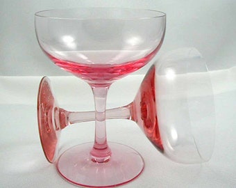 Vintage Champagne Glasses- WEDDING GLASSES "Pink SILHOUETTE" by Fostoria- Circa 1963-1975- (Sold as a Pair)