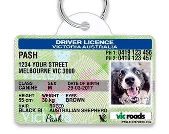 Dog tag that looks like driver's license online