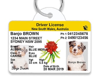 New South Wales Driver License Custom Pet ID Tags - Personalized Dog Tags - Unique Handmade Durable ID Tags for Dogs and Cats