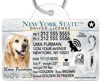 New York Driver Dog Id Tag Personalized License, Durable Dog Tag, Double Sided Dog Identity Tags, Pet Id Tag Dog License, Christmas Gift