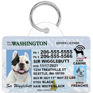 Washington Driver License Custom Pet ID Tags - Personalized Dog Tags - Unique Handmade Durable ID Tags for Dogs and Cats