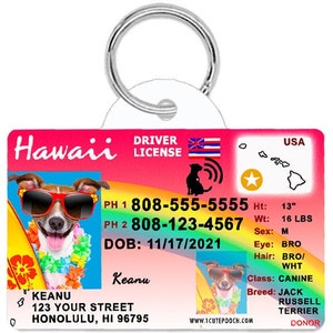 Hawaii Driver License Custom Pet ID Tags - Personalized Dog Tags - Unique Handmade Durable ID Tags for Dogs and Cats