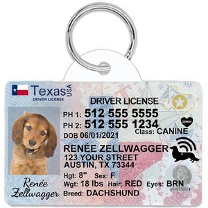 Texas Driver Dog Id Tag Personalized License, Durable Dog Tag, Double Sided Dog Identity Tags, Pet Id Tag Dog License, Christmas Gift