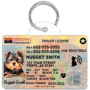 Arizona Driver License Custom Pet ID Tags - Personalized Dog Tags - Unique Handmade Durable ID Tags for Dogs and Cats