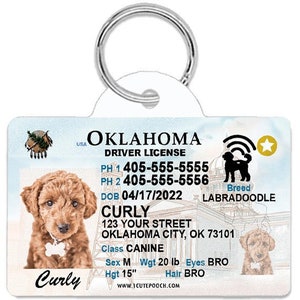 Oklahoma Driver License Custom Pet ID Tags - Personalized Dog Tags - Unique Handmade Durable ID Tags for Dogs and Cats