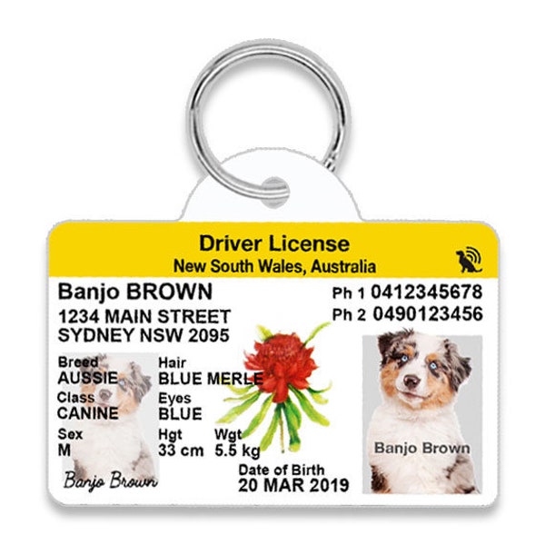 New South Wales Driver License Custom Pet ID Tags - Personalized Dog Tags - Unique Handmade Durable ID Tags for Dogs and Cats