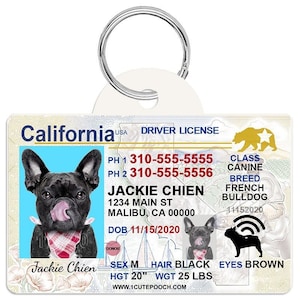California Driver Dog Id Tag Personalized License, Durable Dog Tag, Double Sided Dog Identity Tags, Pet Id Tag Dog License, Christmas Gift