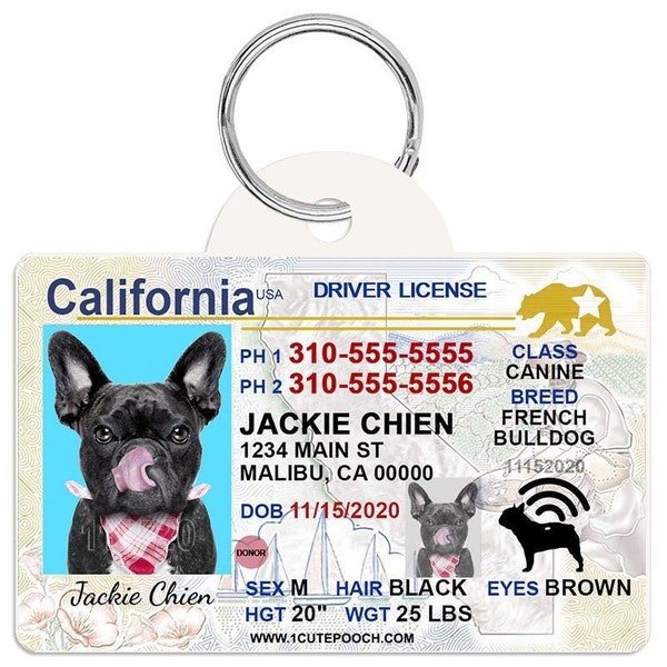 California Driver Dog Id Tag Personalized License, Durable Dog Tag, Double Sided Dog Identity Tags, Pet Id Tag Dog License, Christmas Gift