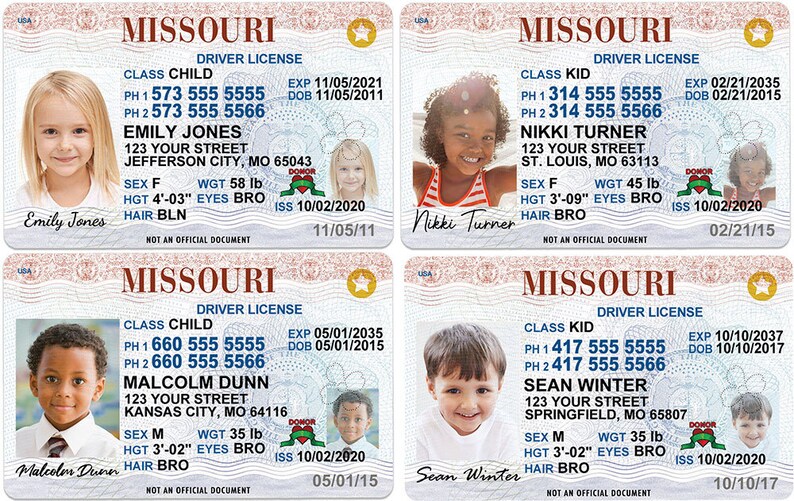 Missouri Kid Driver License for Children Under 12 Child ID | Etsy